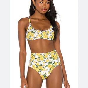 Onia Liberty Rose Regina Bottoms and Bikini Set Yellow roses